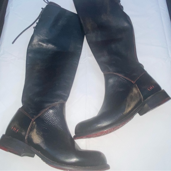 BED|STU Black and Red Lace Up Boots - Picture 7 of 11